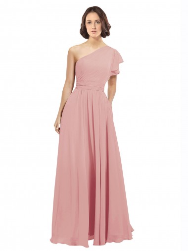 A-Linien Eine-Schulter Chiffon Lange Brautjungfernkleider Lieferanten