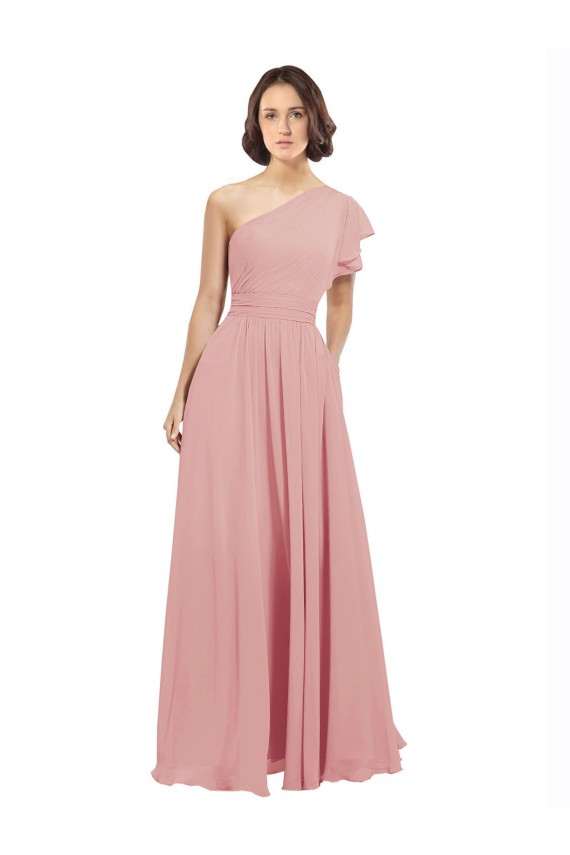 A-Linien Eine-Schulter Chiffon Lange Brautjungfernkleider Lieferanten
