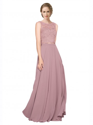 A-Linien Illusion Ausschnitt Chiffon Spitze Lange Brautjungfernkleider / Abiballkleider Lieferanten