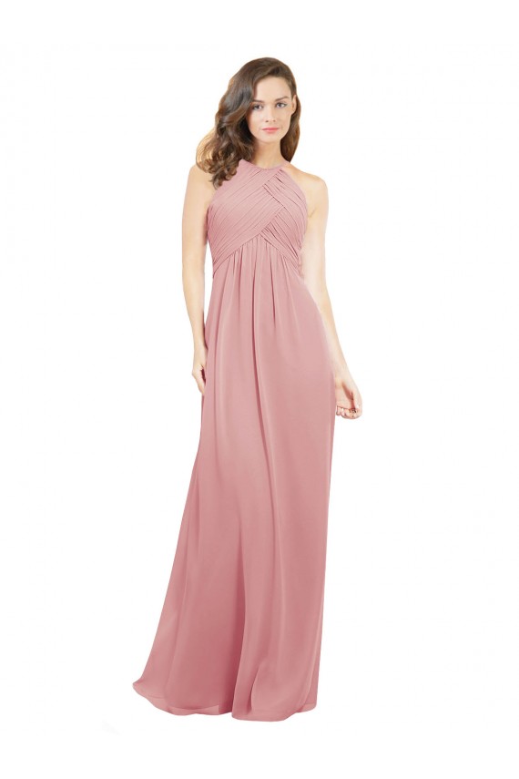 A-Linien Neckholder Chiffon Lange Brautjungfernkleider Lieferanten