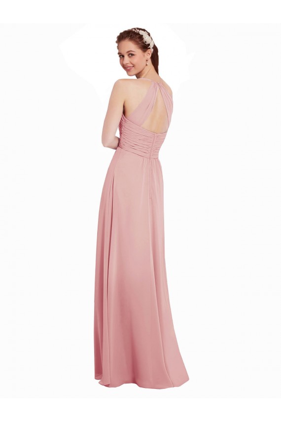 A-Linien Neckholder Chiffon Lange Brautjungfernkleider Lieferanten