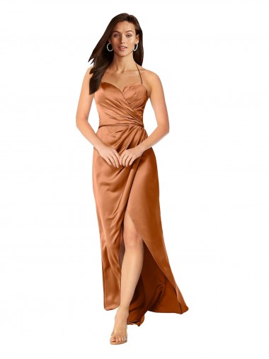 A-Linien Spaghetti-Träger Seidiger Satin Lange Formale Brautjungfernkleider / Abendkleider / Abiballkleider Lieferanten