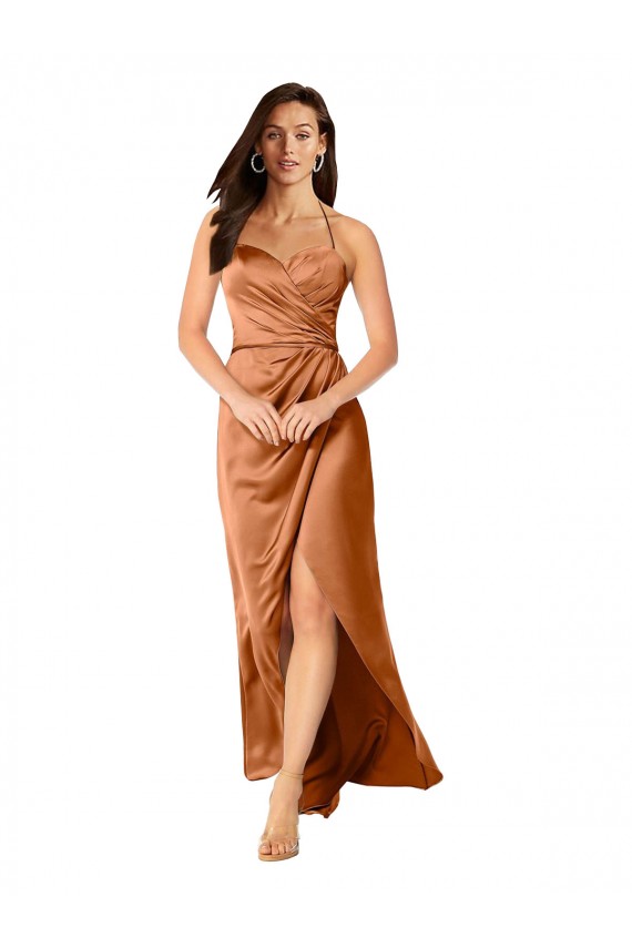 A-Linien Spaghetti-Träger Seidiger Satin Lange Formale Brautjungfernkleider / Abendkleider / Abiballkleider Lieferanten