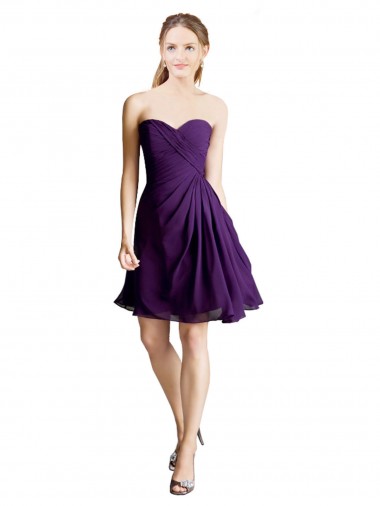 A-Linien Trägerlos Knielang Chiffon Kurze Brautjungfernkleider / Cocktailkleider / Heimkehr Kleider Lieferanten