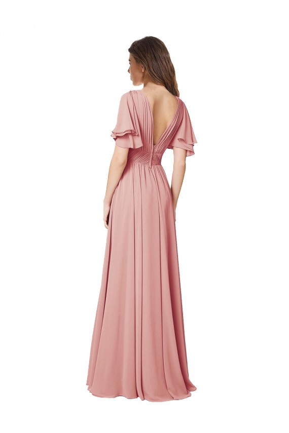 A-Linien V-Ausschnitt Chiffon Lange Brautjungfernkleider Lieferanten