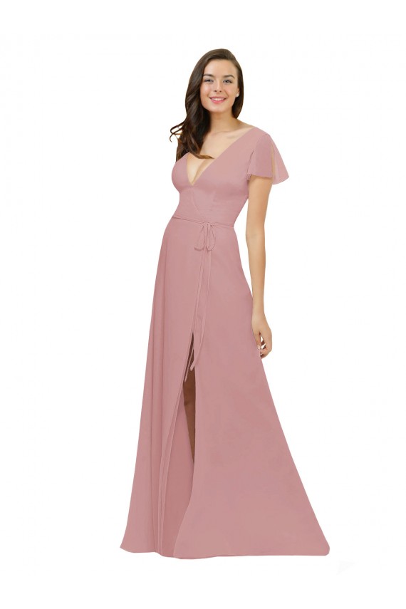 Altrosa A-Linien V-Ausschnitt Chiffon Lange Brautjungfernkleider Lieferanten