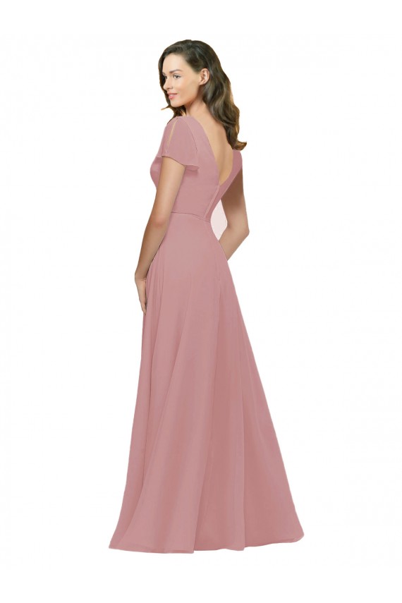 Altrosa A-Linien V-Ausschnitt Chiffon Lange Brautjungfernkleider Lieferanten