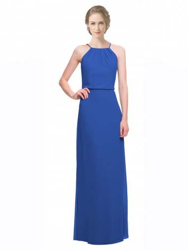 Blau 135 A-Linien Spaghetti-Träger Chiffon Lange Brautjungfernkleider Lieferanten