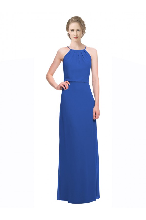 Blau 135 A-Linien Spaghetti-Träger Chiffon Lange Brautjungfernkleider Lieferanten