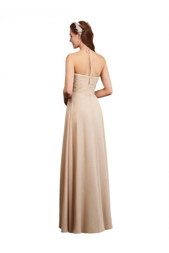 Champagner A-Linien Neckholder Chiffon Lange Brautjungfernkleider Lieferanten