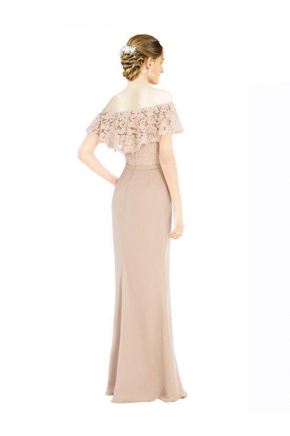 Champagner A-Linien Off-Schulter Chiffon Spitze Lange Brautjungfernkleider / Abiballkleider Lieferanten