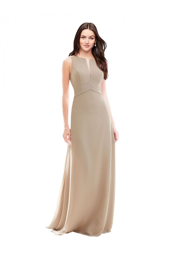 Champagner A-Linien Stehkragen Ausschnitt Chiffon Lange Brautjungfernkleider Lieferanten