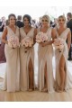 Champagner A-Linien V-Ausschnitt Chiffon Lange Brautjungfernkleider Lieferanten