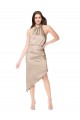 Champagner Rosa A-Linien Neckholder Midi Seidiger Satin Kurze Brautjungfernkleider / Abiballkleider / Cocktailkleider / Heimkehr Kleider Lieferanten