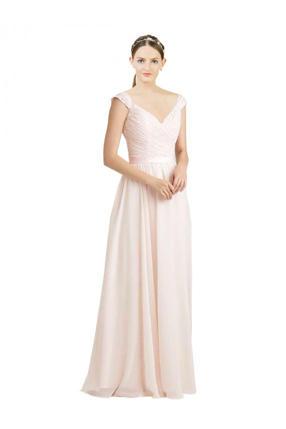 Creme Rosa A-Linien Chiffon Spitze Lange Brautjungfernkleider Lieferanten