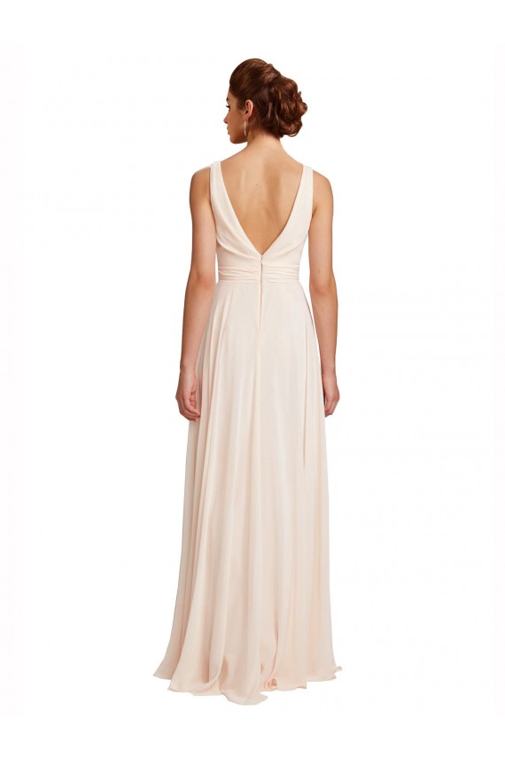 Creme Rosa A-Linien Stehkragen Ausschnitt Chiffon Lange Brautjungfernkleider Lieferanten