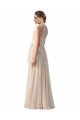 Creme Rosa A-Linien Stehkragen Ausschnitt Chiffon Lange Brautjungfernkleider Lieferanten