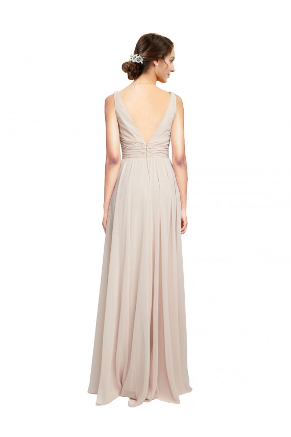 Creme Rosa A-Linien V-Ausschnitt Chiffon Lange Brautjungfernkleider Lieferanten