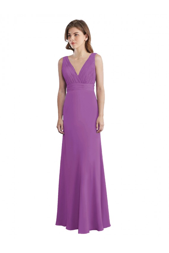 Dahlie A-Linien V-Ausschnitt Chiffon Lange Brautjungfernkleider Lieferanten