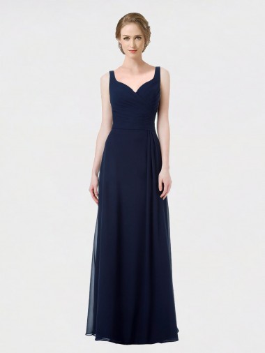 Dunkelmarine A-Linien Chiffon Lange Brautjungfernkleider Lieferanten