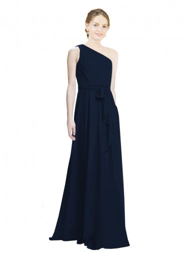 Dunkelmarine A-Linien Eine-Schulter Chiffon Lange Brautjungfernkleider Lieferanten