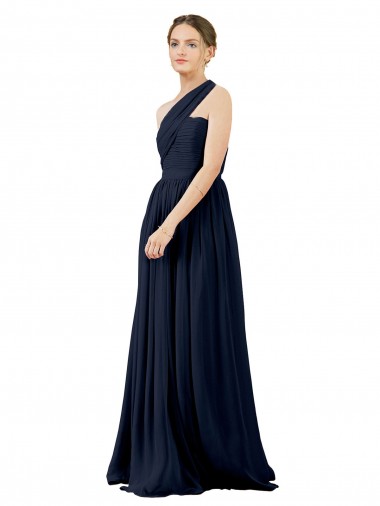 Dunkelmarine A-Linien Eine-Schulter Chiffon Lange Brautjungfernkleider Lieferanten