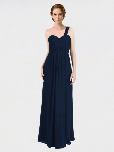 Dunkelmarine A-Linien Eine-Schulter Chiffon Lange Brautjungfernkleider Lieferanten