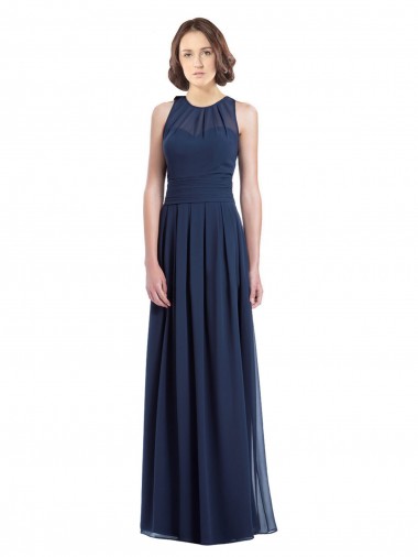 Dunkelmarine A-Linien Neckholder Chiffon Lange Brautjungfernkleider Lieferanten