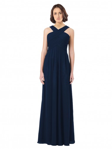 Dunkelmarine A-Linien Off-Schulter Chiffon Lange Brautjungfernkleider Lieferanten