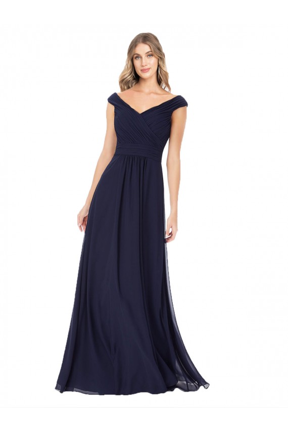 Dunkelmarine A-Linien Off-Schulter Chiffon Lange Brautjungfernkleider Lieferanten
