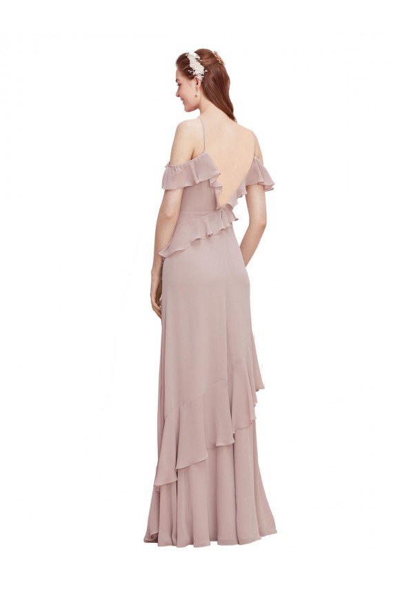 Dunkelmarine A-Linien Off-Schulter Spaghetti-Träger Chiffon Lange Brautjungfernkleider Lieferanten