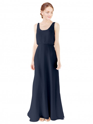 Dunkelmarine A-Linien Scoop Chiffon Lange Brautjungfernkleider Lieferanten