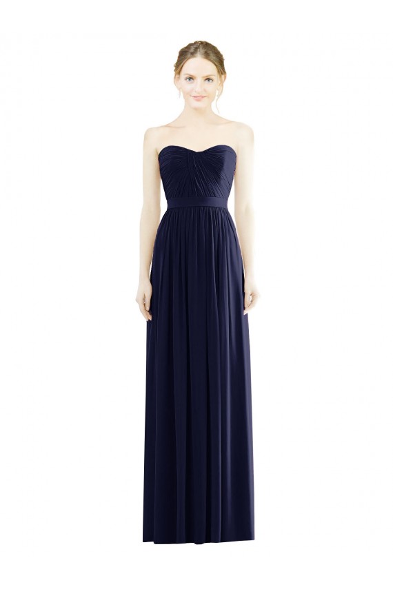 Dunkelmarine A-Linien Trägerlos Chiffon Lange Formale Brautjungfernkleider / Abendkleider Lieferanten