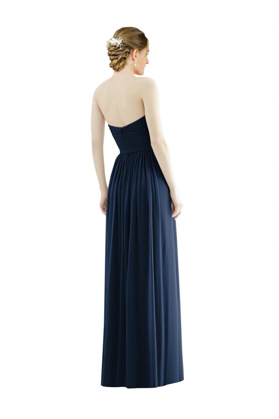 Dunkelmarine A-Linien Trägerlos Chiffon Lange Formale Brautjungfernkleider / Abendkleider Lieferanten