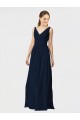 Dunkelmarine A-Linien V-Ausschnitt Chiffon Lange Brautjungfernkleider Lieferanten