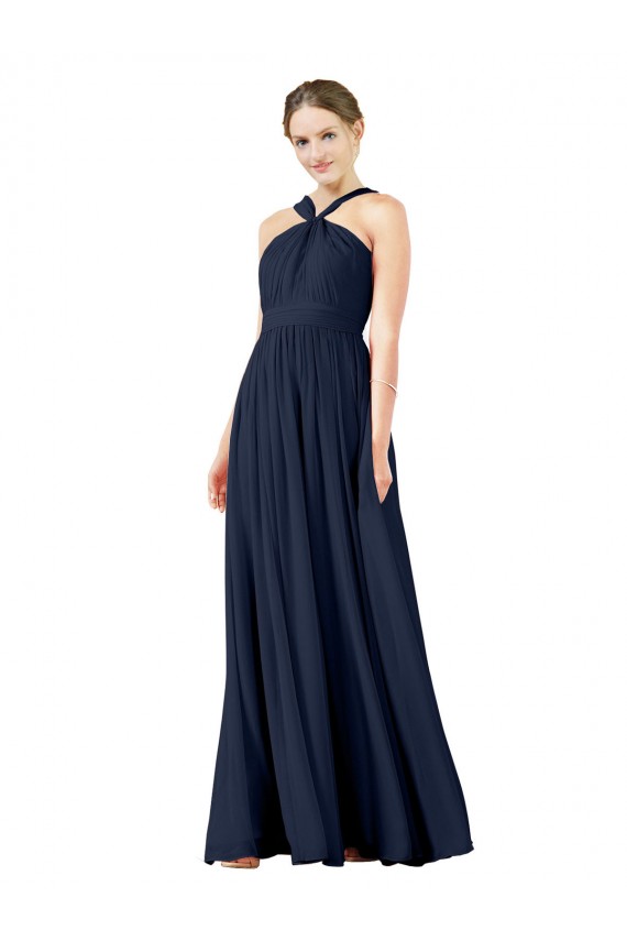 Dunkelmarine A-Linien V-Ausschnitt Chiffon Lange Brautjungfernkleider Lieferanten