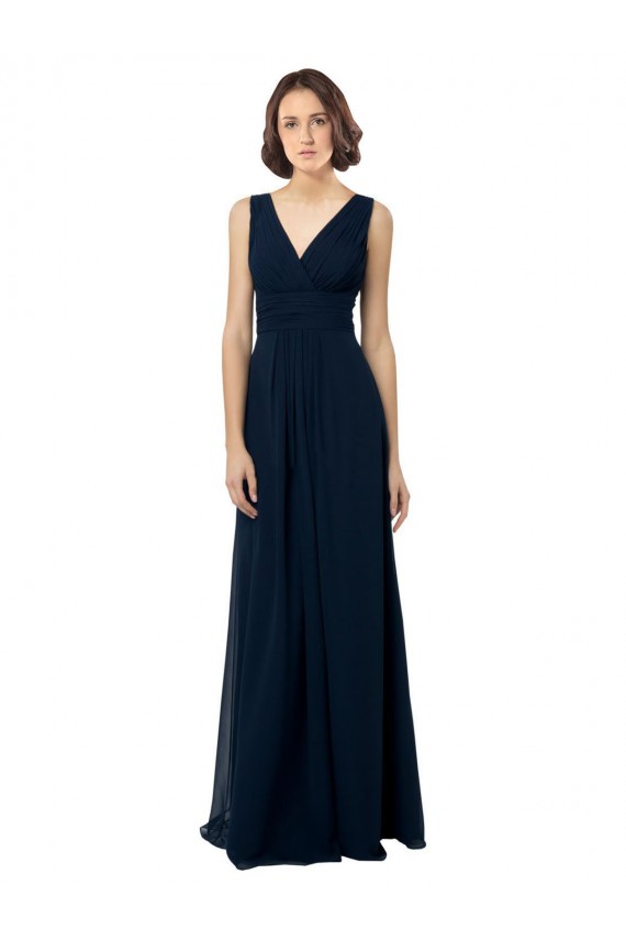 Dunkelmarine A-Linien V-Ausschnitt Chiffon Lange Brautjungfernkleider Lieferanten