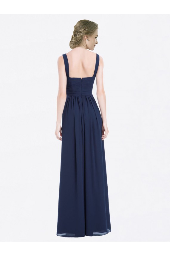 Dunkelmarine A-Linien V-Ausschnitt Chiffon Lange Brautjungfernkleider Lieferanten