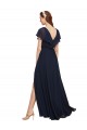 Dunkelmarine A-Linien V-Ausschnitt Chiffon Lange Brautjungfernkleider Lieferanten
