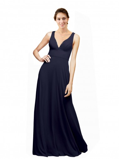 Dunkelmarine A-Linien V-Ausschnitt Chiffon Lange Brautjungfernkleider Lieferanten