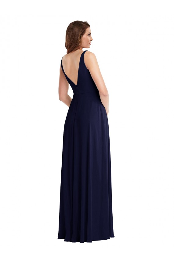 Dunkelmarine A-Linien V-Ausschnitt Chiffon Lange Brautjungfernkleider Lieferanten