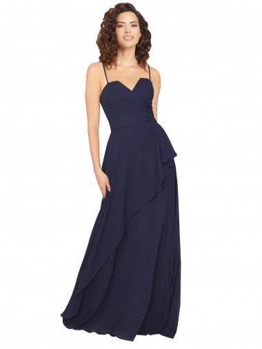 Dunkelmarine A-Linien V-Ausschnitt Chiffon Lange Brautjungfernkleider Lieferanten