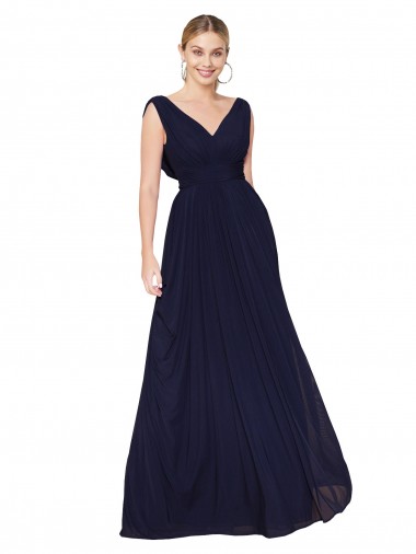 Dunkelmarine A-Linien V-Ausschnitt Chiffon Lange Formale Brautjungfernkleider / Abendkleider / Abiballkleider Lieferanten