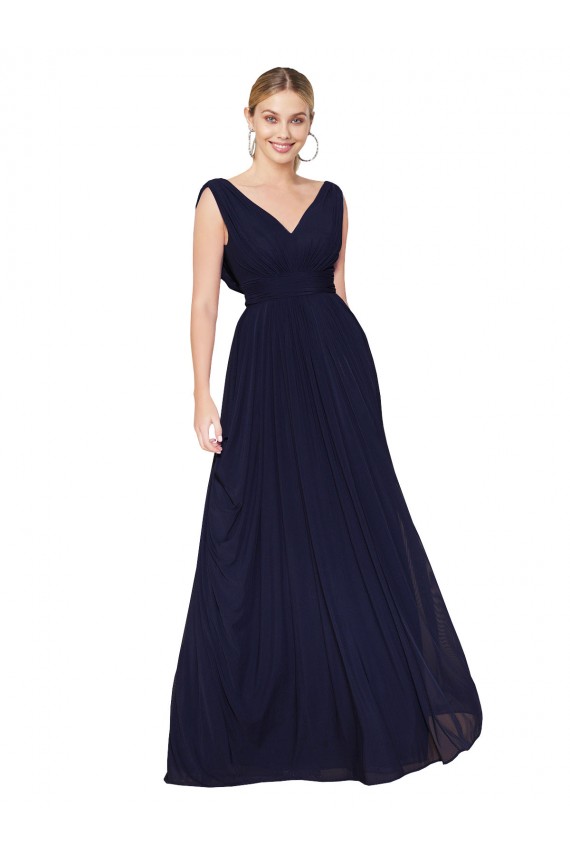 Dunkelmarine A-Linien V-Ausschnitt Chiffon Lange Formale Brautjungfernkleider / Abendkleider / Abiballkleider Lieferanten