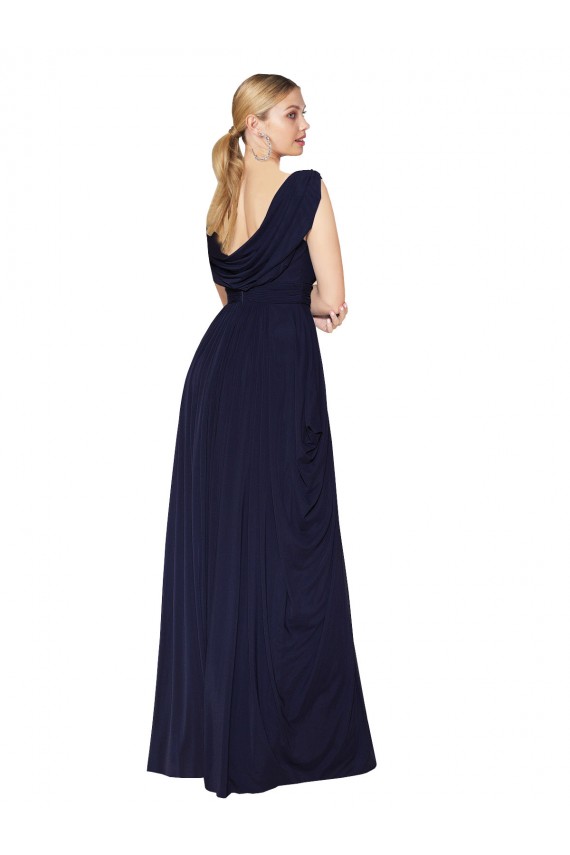 Dunkelmarine A-Linien V-Ausschnitt Chiffon Lange Formale Brautjungfernkleider / Abendkleider / Abiballkleider Lieferanten