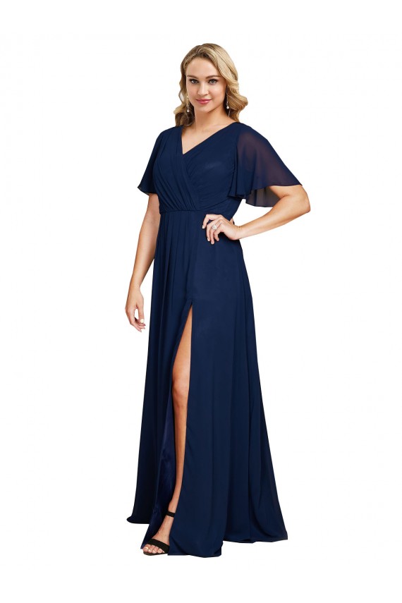 Dunkelmarine A-Linien V-Ausschnitt Chiffon Lange Formale Brautjungfernkleider / Abendkleider / Abiballkleider Lieferanten