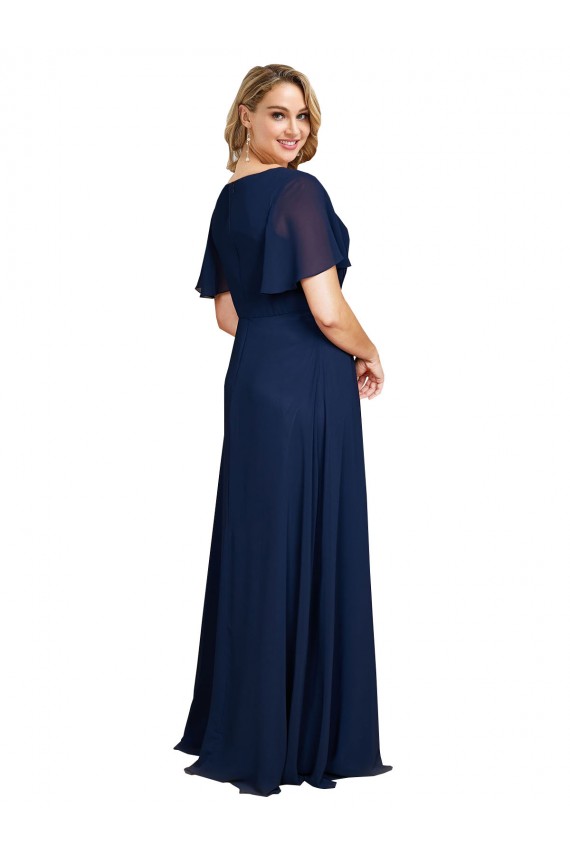 Dunkelmarine A-Linien V-Ausschnitt Chiffon Lange Formale Brautjungfernkleider / Abendkleider / Abiballkleider Lieferanten