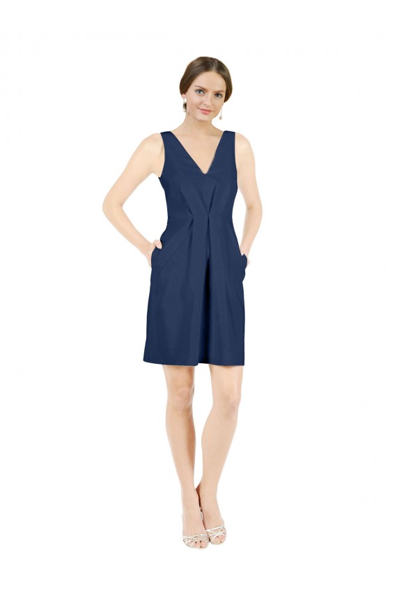 Dunkelmarine A-Linien V-Ausschnitt Knielang Satin Kurze Brautjungfernkleider / Cocktailkleider / Heimkehr Kleider Lieferanten
