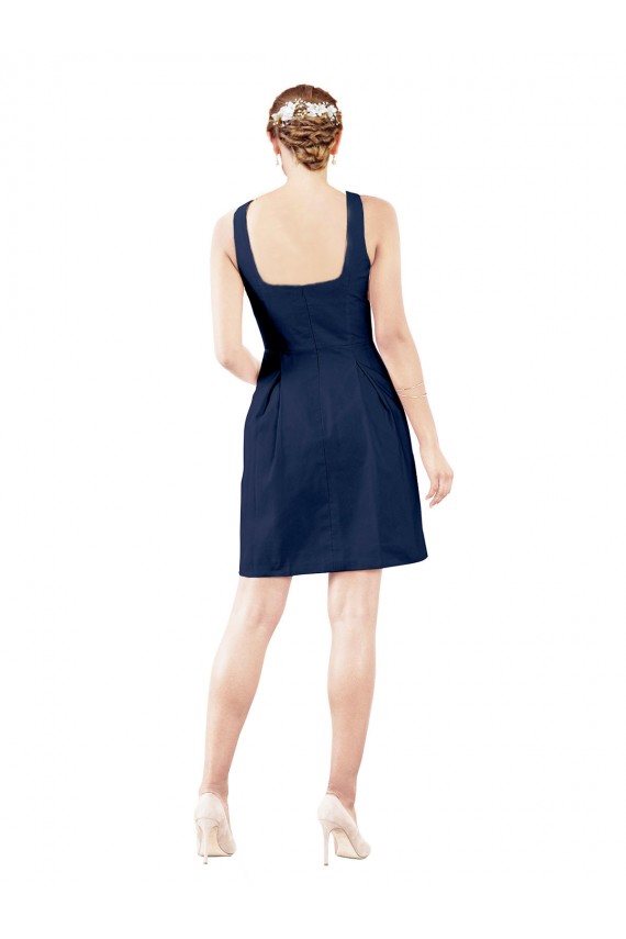 Dunkelmarine A-Linien V-Ausschnitt Knielang Satin Kurze Brautjungfernkleider / Cocktailkleider / Heimkehr Kleider Lieferanten