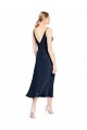 Dunkelmarine A-Linien V-Ausschnitt Midi Stretch-Satin Kurze Formale Brautjungfernkleider / Abendkleider / Abiballkleider / Cocktailkleider / Heimkehr Kleider Lieferanten
